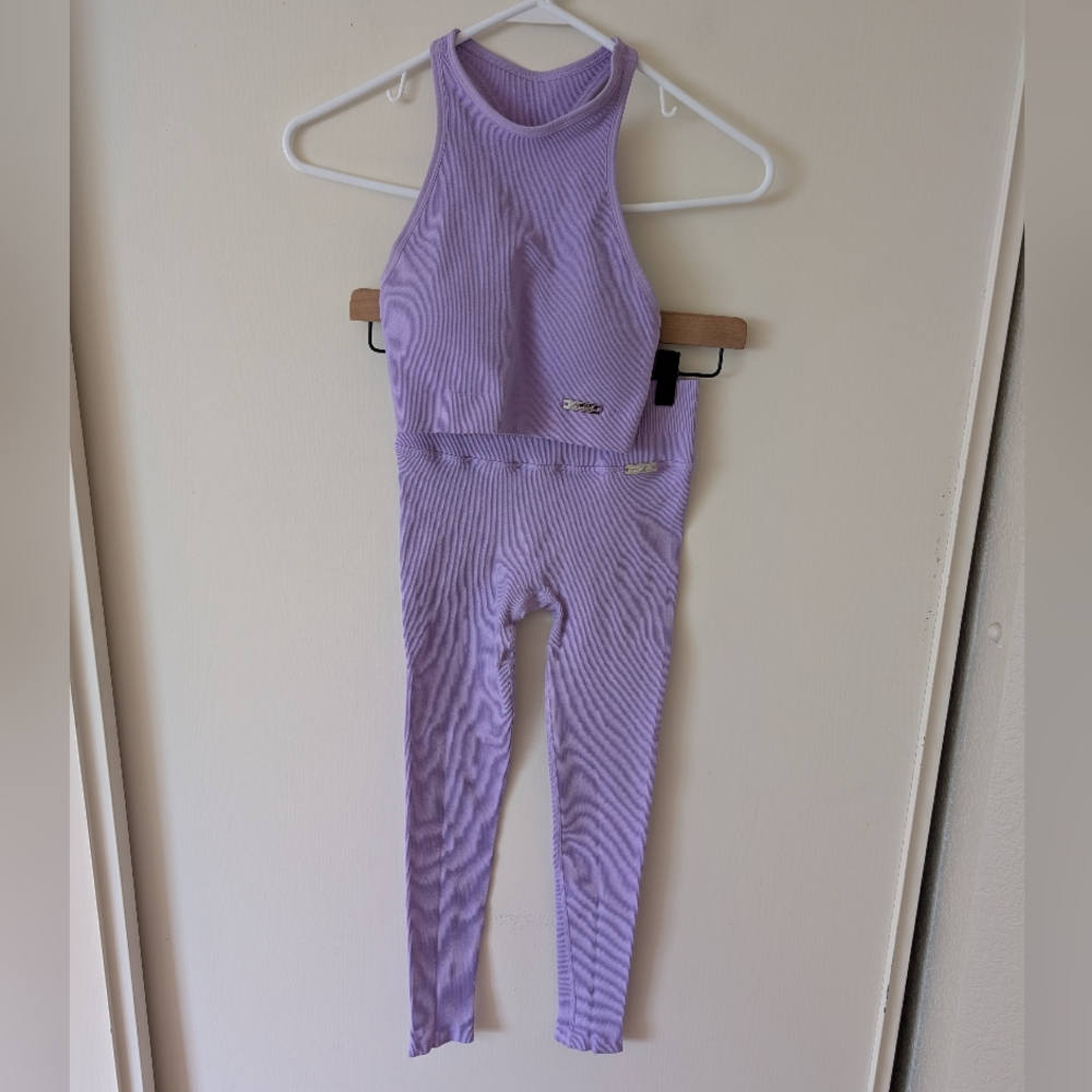 Bombshell Sportswear Lilac Ribbed Leggings & Crop Tank Set